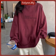 【Felynn.My】Korean Style Women Letter 7730 Word Graphic Oversize Casual Loose Long Sleeve  Sweater Sw