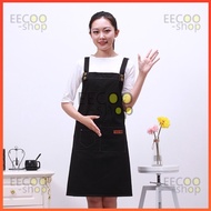 Korea Style Apron Kitchen H-Type Strap Design Denim Apron Unisex With Front Pocket Chef Appron Black