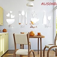 ALISONDZ Mirror Wall Sticker, Mirror Fork Kitchen Acrylic Sticker, Durable Spoon DIY Bowl 3D Tableware Decal Background Wall