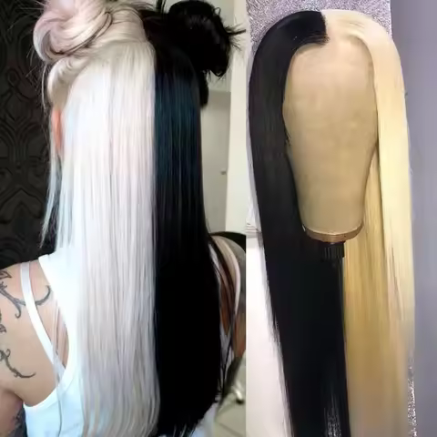 613 Blonde Straight Lace Front Human Hair Wigs Oreo Colored Wig Straight Half Blonde and Half Black 