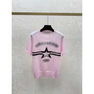 FEUS DI - Early Fall Simple Contrast Lettering Round Neck Short Sleeve Knit Top