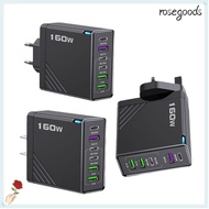 ROSEGOODS 160W Charger Plug, 6 Ports USB A+C Phone Charger Adapter, with LED EU/US/UK Fast Charging 