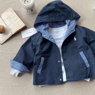 Children Jacket Spring Boys Girls Retro Plaid Hooded Jacket Baby Windbreaker 4K3C