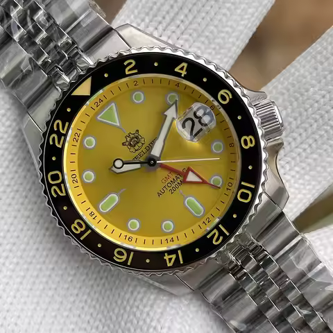 STEELDIVE SD1994 Yellow 42MM GMT Mechanical NH34 Movement 200M Waterproof Ceramic Bezel Insert Sapph
