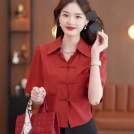 TerraFluxus Áo Sơ Mi Mỏng Có Túi Kiểu Trung Quốc Có Khóa Kiểu Trung Quốc Áo Sơ Mi Ngắn Dáng Gầy Ch