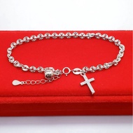 AUTHENTIC 925 SILVER BRACELET 925 SILVER CROSS BRACELET WHITE GOLD PLATED 925 SILVER WOMEN'S CROSS B