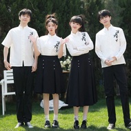 现货速发/学院古风合大唱汉服演出服民国初中高中生班服运动会朗诵中式套装5.7 In-stock, quick delivery/Academic ancient-style Hanfu perform