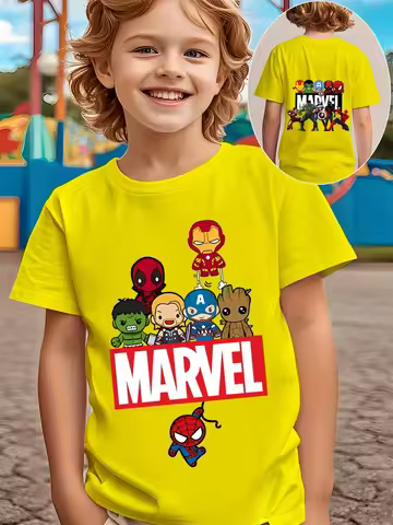 Marvel Red Cliff Character Children's T-shirt Iron Man Hulk Spider Man Groot Cotton T-shirt