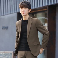 Hanlu เสื้อสูทผู้ชาย ชุดสูทสีทึบปกเรียบสไตล์ฮาราจูกุเทรนด์แขนยาวป๊อปวัยรุ่น