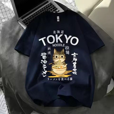 Noodles Cuisine In Tokyo Prints T-Shirts Cotton Womens Summer Oversized Tops Soft Short Sleeve T Shi