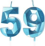 Birthday Candles Number 59 Blue - 3D Blue Candles for 59th Birthday Decoration (Number 59 Candle, Ca