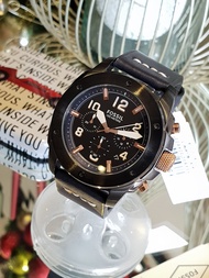 Fossil FS5066 Modern Machine Chronograph Watch with Black Dial & Black Ion-Plated Case in Blue Leath