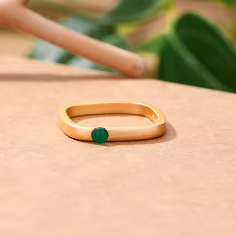 Simple and unique design Ancient gold craft square green rings for women inlaid with natural Hotan J