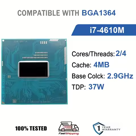 Intel Core i7-4610M 2 Core 4 Thread 2.90GHz 37W 4MB Cache 22nm BGA 1364 SR1KY DDR3L-1600 MHz Haswell