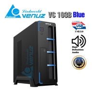 VENUZ Slim micro ATX computer case 103B Black/Blue with PSU 200W