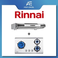 RINNAI RH-90ER 90CM SLIMLINE HOOD + RINNAI RB-73TS 3 BURNER HYPER FLAME STAINLESS STEEL BUILT-IN HOB