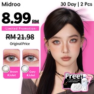 【0.00~-8.00】Midroo 2Pcs Colored Contact Lens Juliet Brown Gray 14.2mm Natural Look Monthly Soft Cont