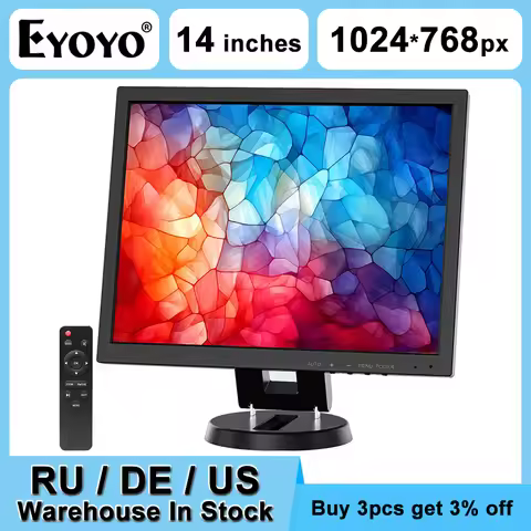 EYOYO 14 Inch LCD HDMI Monitor 1024x768 Small VGA Display BNC CCTV Security Cameras Video Monitor Wi