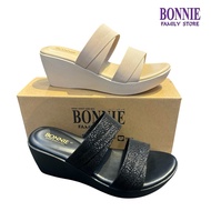 BONNIE CCE8008B WEDGES WANITA TUMIT 2 INCI- BLACK/BEIGE