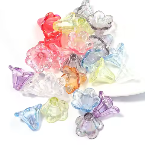 100pcs/lot Colorful Acrylic Beads Flower Leaf Beads Caps Loose Spacer Beads For Jewelry Making DIY B