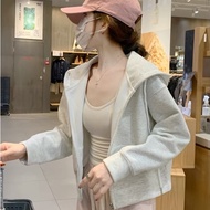 Korean Style Women's Loose Zip FleeceJacket - Convenient Gray Tone Hoodie (A7)