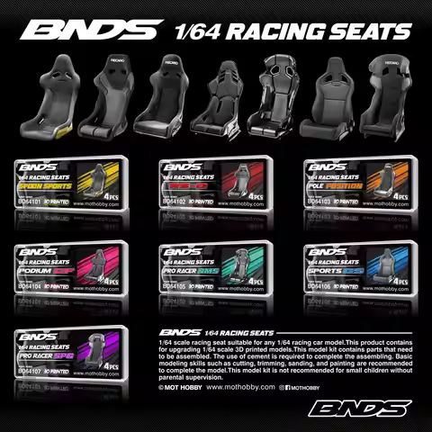 BNDS 1/64 3D Printed Resin Model Unpainted Racing Seats (4pcs) Racing Meter Accessories Detail-up Pa