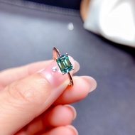 Noble Emerald Cut Green Moissanite Diamond Ring Crystal Clean Gold Plated Inlay Adjustable