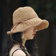 cap woman cute hat woman Foldable Raffia Straw Hat Female Summer Big Brim Beach Hat Korea Travel Str