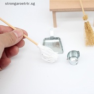 Strongaroetrtr 1/12 Dollhouse Broom Dustpan Mop Metal Pail Kit Dollhouse Mini Cleaning Tool Accessories Dolls House Decor Pretend Play Toy SG