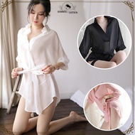 Lingerie Piyama Set G String Model Kimono Wanita Transparan / Baju Tidur Wanita Blouse Kemeja Sexy S