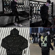 Off White Men's Hoodie with Off White Letters Printed with Super Beautiful Paint Scales - Off White 