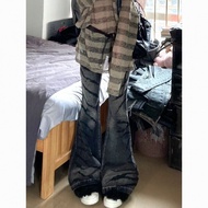 seluar bootcut woman jeans women seluar jeans perempuan American Y2K Washed Thorn Strip Micro Flare 