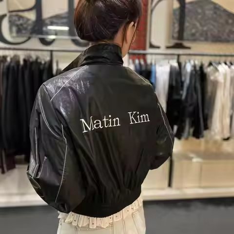 Matin Kim Raw Cut Logo Sweatshirt Cropped Loose Fit Cotton Streetwear Unisex Top