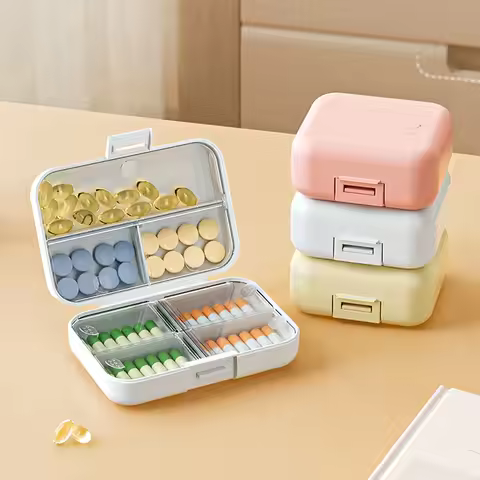 Portable Mini Double Seal Medicine Pill Storage Box Snap-on Compartment Organizer for Weeklong Dosag