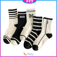 Kaos Kaki Panjang Motif Garis Hitam Putih Kaus Kaki Olahraga Atas Mata Kaki Unisex  Sport Pria Wanit
