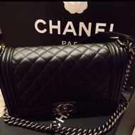 Chanel boy25 黑 復古銀鍊