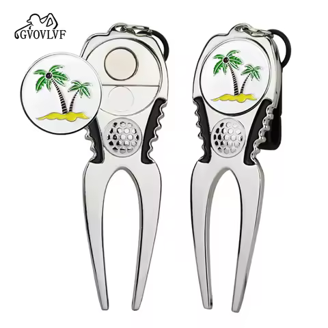 Golf Divot Tool Repair Fork Magnetic With Coconut Tree Ball Marker Repair Pitch Groove Cleaner Pitch