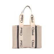 【二手】 Chloe Woody 中型托特包 CHC22AS383I2691J 米色/黑色帆布 女款