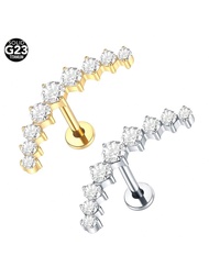 1pc Implant Grade Titanium Internally Threaded Labret With Curved Bezel 9 CZ Top Fashion Ear Stud Ea