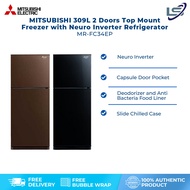 MITSUBISHI 309L 2 Doors Top Mount Freezer with Neuro Inverter Refrigerator MR-FC34EP | Door Alarm | Twist Ice Maker