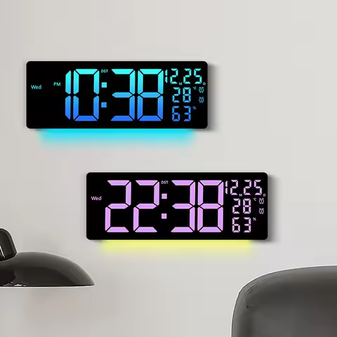 Large Digital Display 16.5" Led Wall Alarm Clock with DST/RGB Color Changing/Remote Control/Thermome