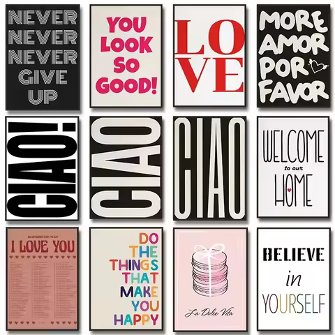 Hello Inspired Ciao Wall Art Canvas Painting Love Inspirations Quote Posters Minimalisme for Living 