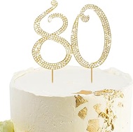 BAHABY Gold 80th Birthday Cake Topper Rhinestones Cake Decorations for 80th Birthday Party