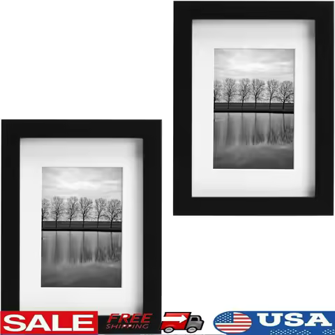 5x7 Picture Frame Set of 2 Tabletop or Wall Display Durable Wood Photo Frames Glass Included