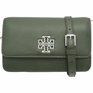 【TORY BURCH】雙T-LOGO翻蓋皮革斜背鍊包-墨綠色