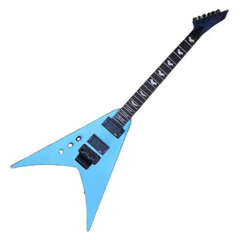 Metal Blue Flying V Shape Electric Guitar 6 Strings Stringed Instruments Left Handed Guitar