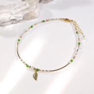 Lii Ji Rose Quartz Rhodochrosite มูนสโตนหยก Diopside Citrine 14K สายรัดข้อเท้า23 + 3Cm Handamde เครื