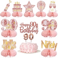 90th Birthday Decorations for Women, 12Pcs Pink Rose Gold 90th Birthday Table Centerpieces Decoratio