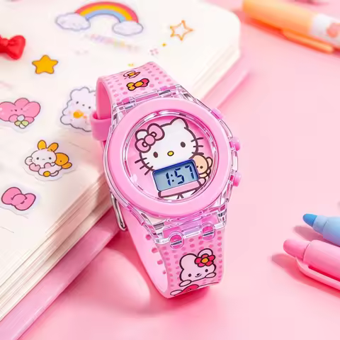 Cute Pink Hello Kitty Kids Watches with Light-Up Fashion Silicone Strap Girls Watch Children Boys St