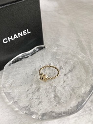 【日本直送 名牌中古包】CHANEL 香奈兒 戒指 鍍金 雙 C Logo 扭紋 vintage 古著 3gb3t5